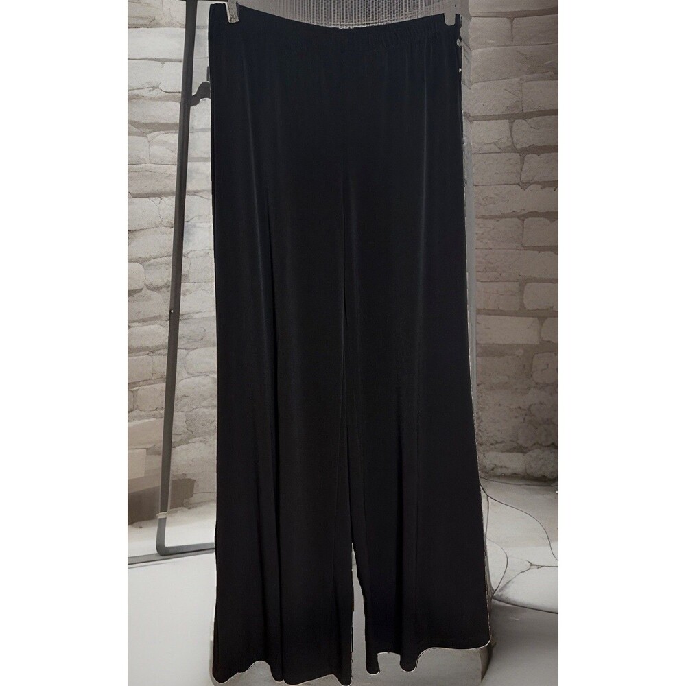 Onyx Nite Womens M Pull On Pants Black Wide Leg Slinky Knit Strecth Flowy Resort